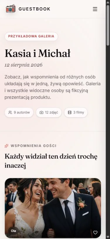 Mobilny podgląd żywej galerii wydarzenia z dodanymi wspomnieniami